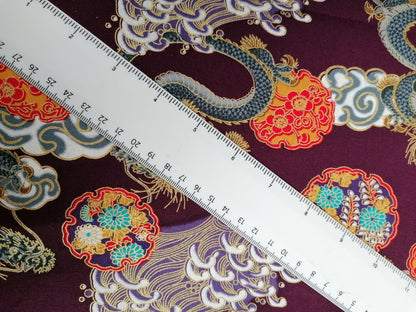 100% Cotton - Dragons - Purple/Orange/Gold - 58" Wide - Sold By the Metre