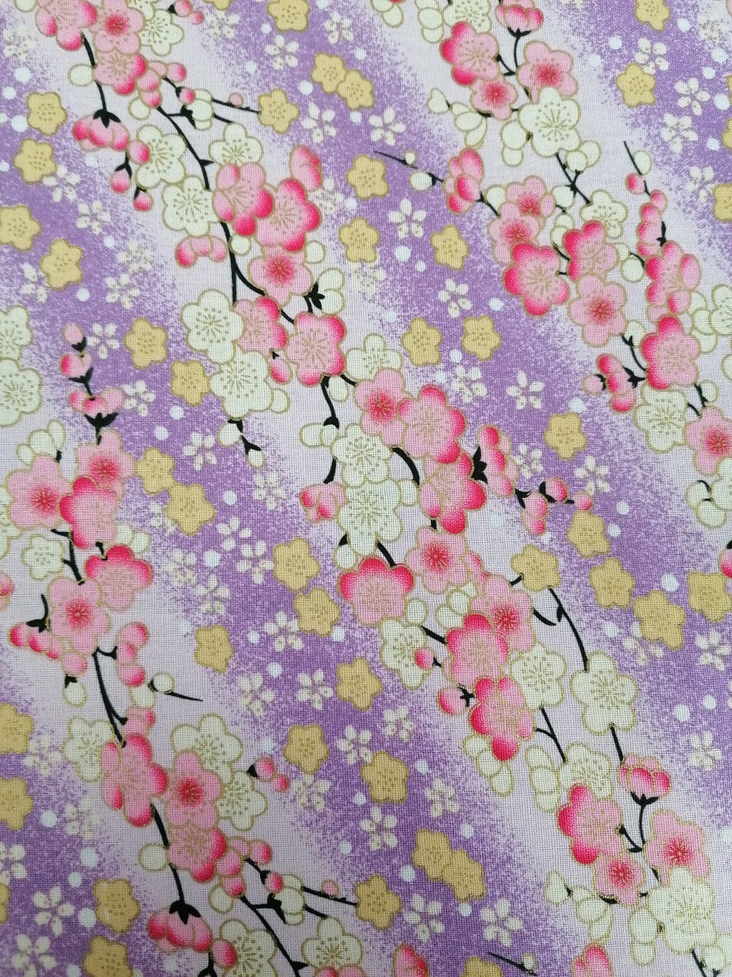 100% Cotton - Japanese Foil - Lilac/Pink/Gold - 58" Wide - Sold By the Metre