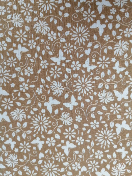 100% Cotton - Crafting & Quilting - Butterflies - Brown/White - 44" Wide - Sold By the Metre