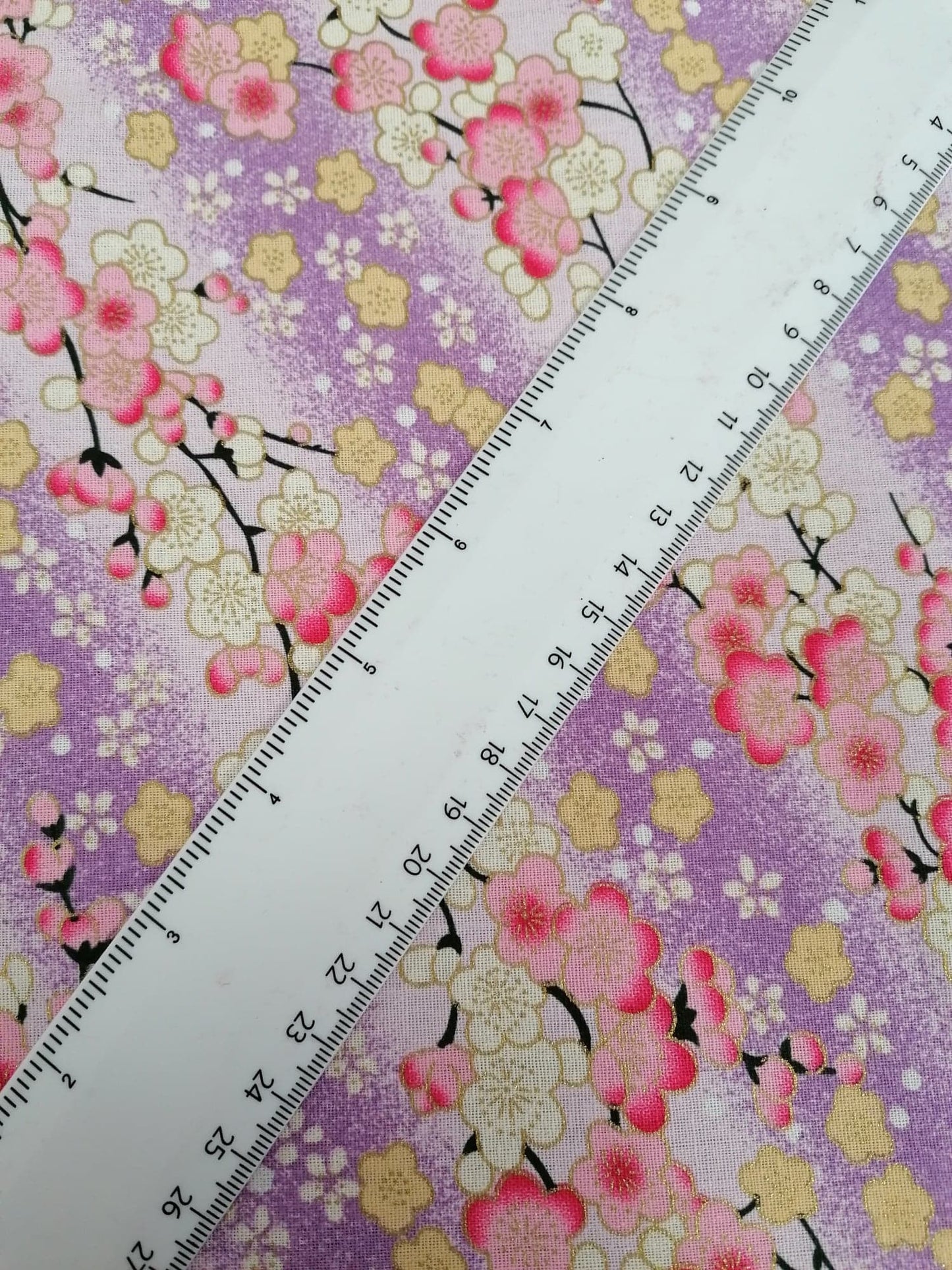 100% Cotton - Japanese Foil - Lilac/Pink/Gold - 58" Wide - Sold By the Metre