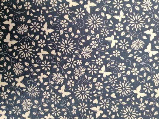 100% Cotton - Crafting & Quilting - Butterflies - Navy/White - 44" Wide - Sold By the Metre