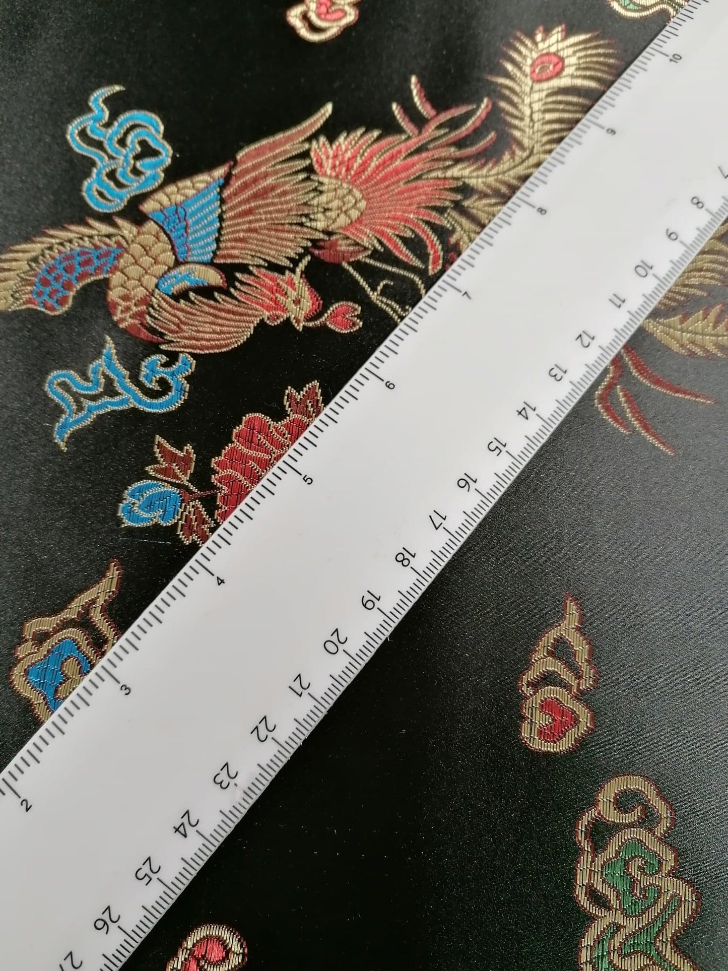 Chinese Brocade - Black/Red/Gold/Blue - 46" Wide - Sold By the Metre