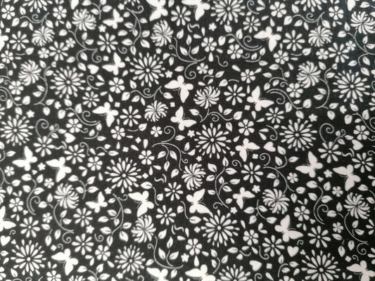 100% Cotton - Crafting & Quilting - Butterflies - Black/White - 44" Wide - Sold By the Metre