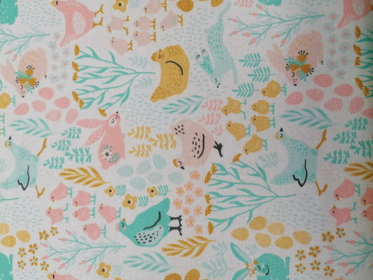 100% Cotton - Crafting & Quilting - Pink/Turquoise/Mustard - 44" Wide - Sold By the Metre