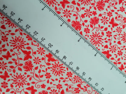 100% Cotton - Crafting & Quilting - Butterflies - White/Red - 44" Wide - Sold By the Metre