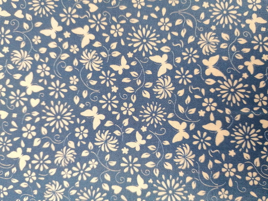 100% Cotton - Crafting & Quilting - Butterflies - Blue/White - 44" Wide - Sold By the Metre