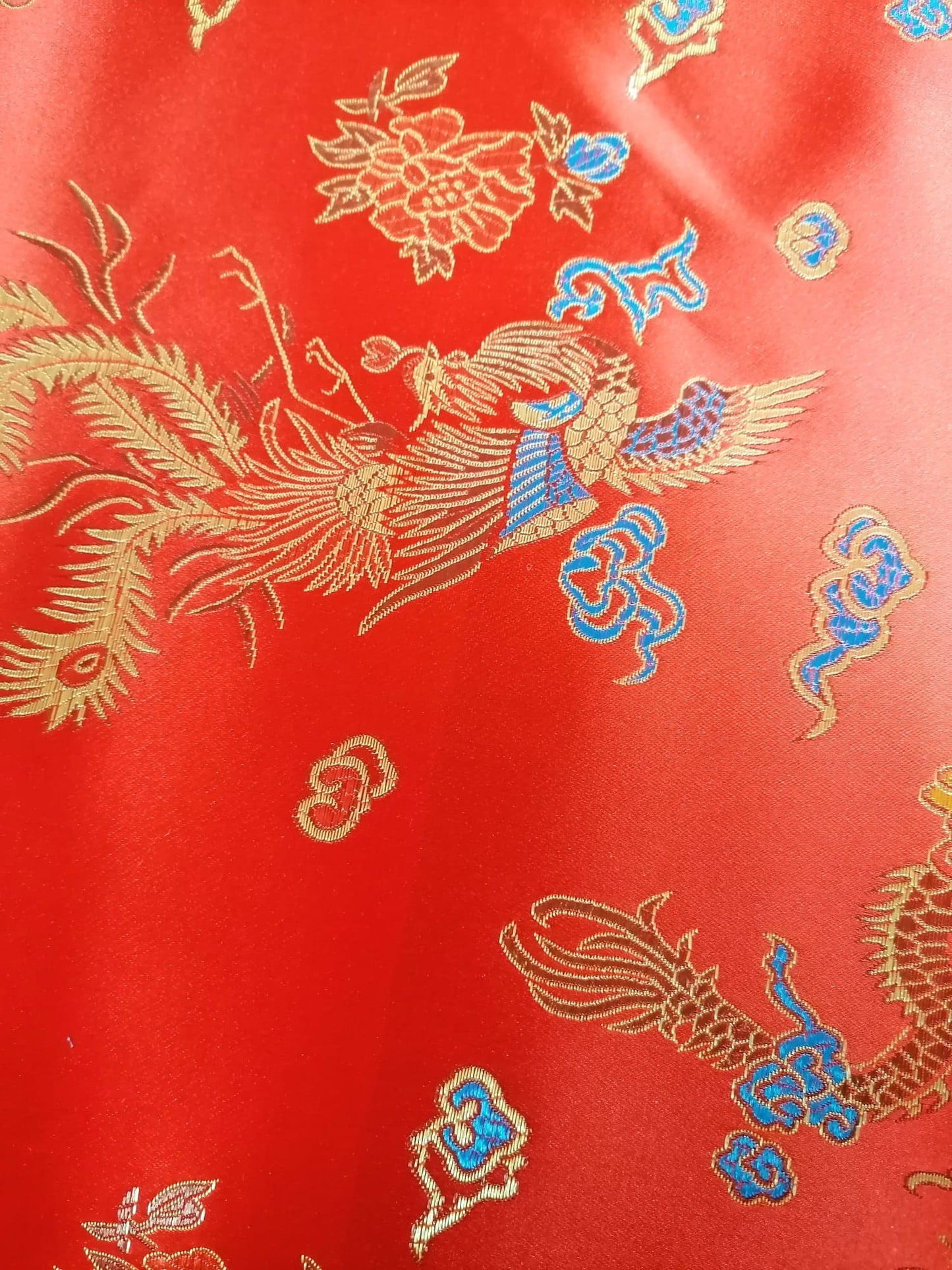 Chinese Brocade - Red/Blue/Gold - 46" Wide - Sold By the Metre