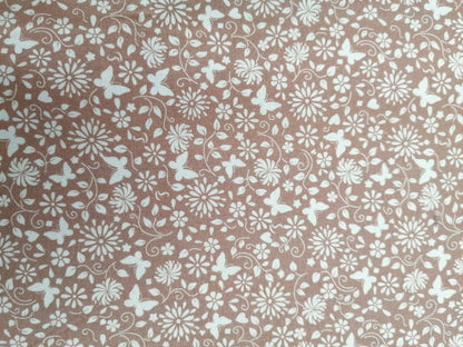 100% Cotton - Crafting & Quilting - Butterflies - Coffee/White - 44" Wide - Sold By the Metre