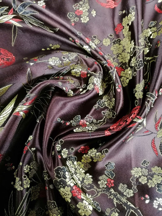 Chinese Brocade - Plum/Red/Gold - 46" Wide - Sold By the Metre