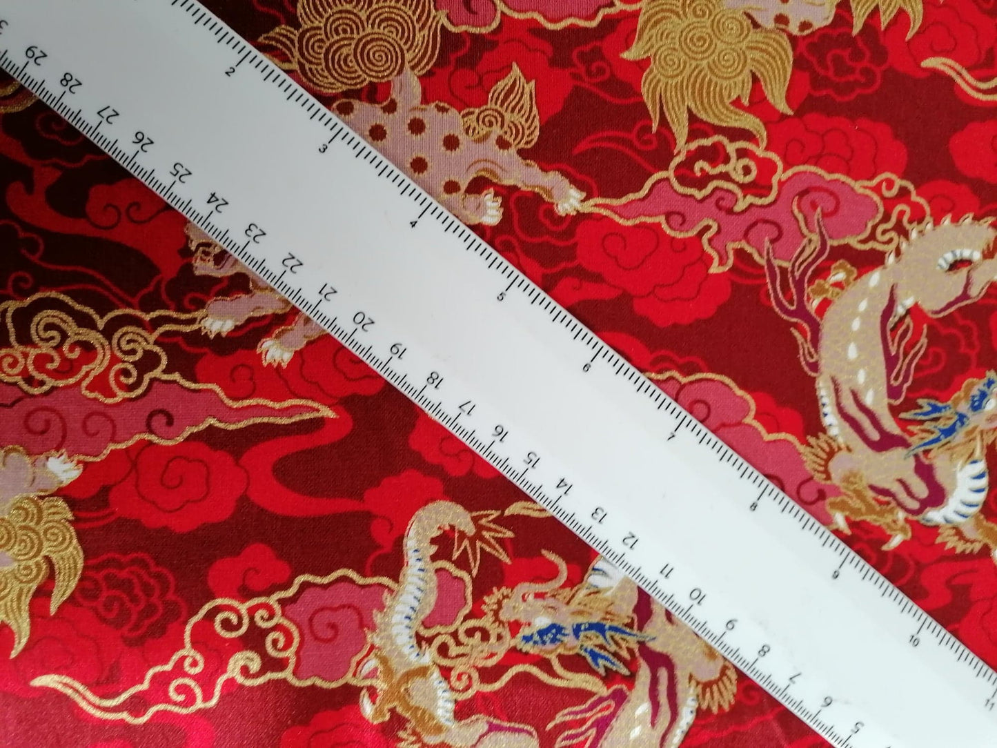 100% Cotton - Dragons - Red/Beige/Gold - 58" Wide - Sold By the Metre