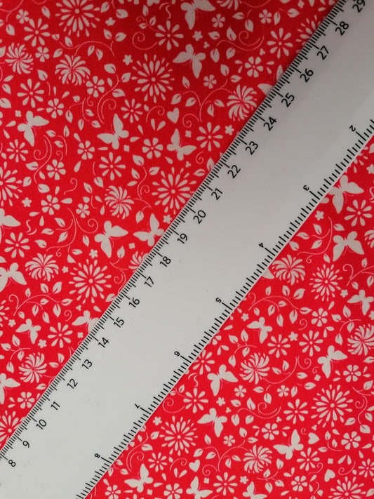 100% Cotton - Crafting & Quilting - Butterflies - Red/White - 44" Wide - Sold By the Metre