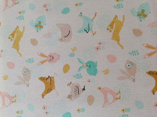 100% Cotton - Crafting & Quilting - White/Pink/Turquoise/Mustard - 44" Wide - Sold By the Metre