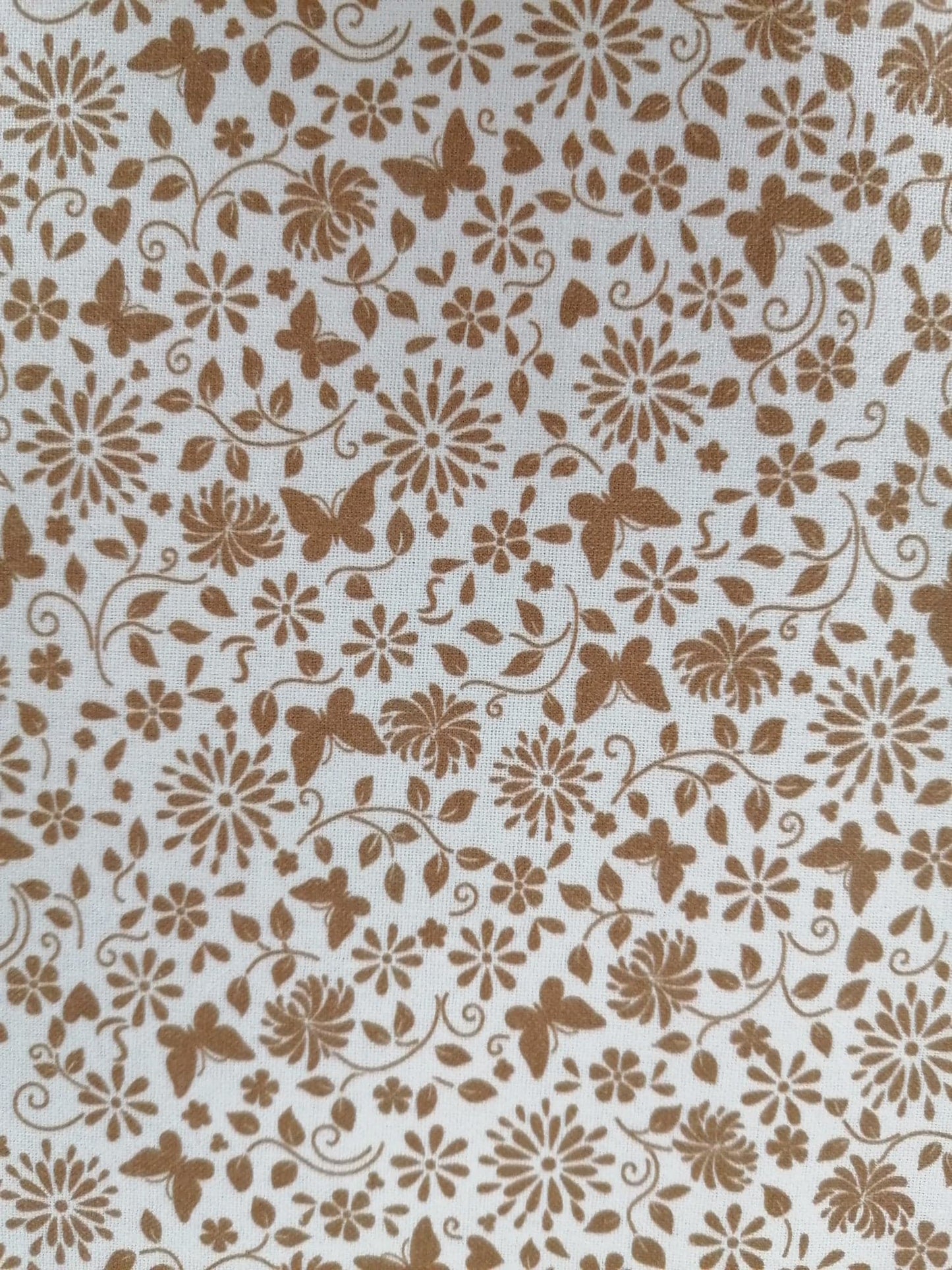 100% Cotton - Crafting & Quilting - Butterflies - White/Brown - 44" Wide - Sold By the Metre