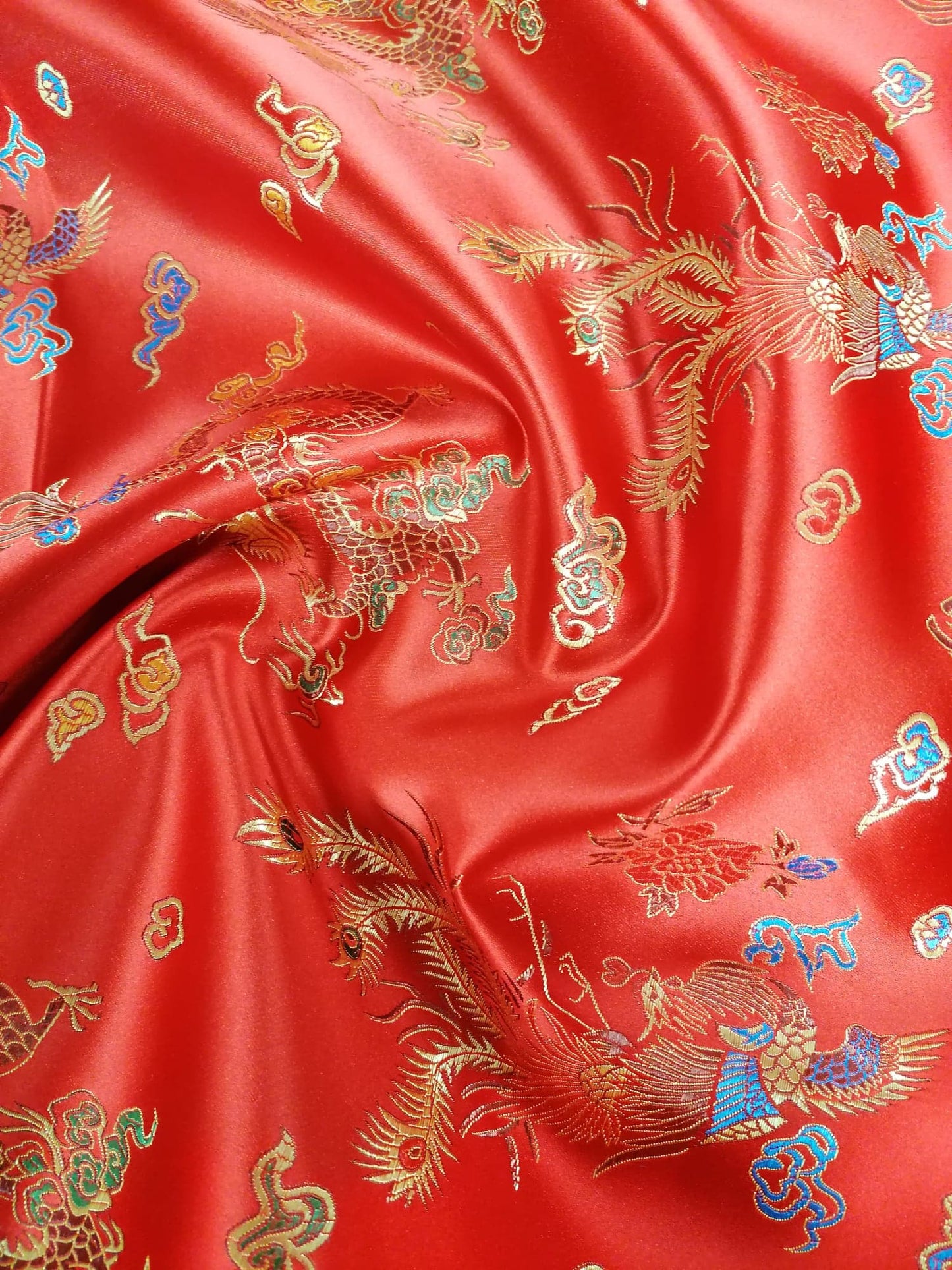 Chinese Brocade - Red/Blue/Gold - 46" Wide - Sold By the Metre