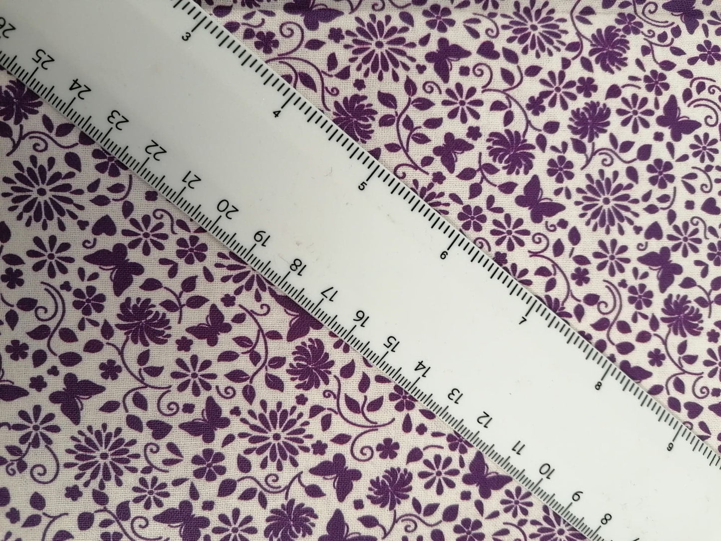 100% Cotton - Crafting & Quilting - Butterflies - White/Purple - 44" Wide - Sold By the Metre