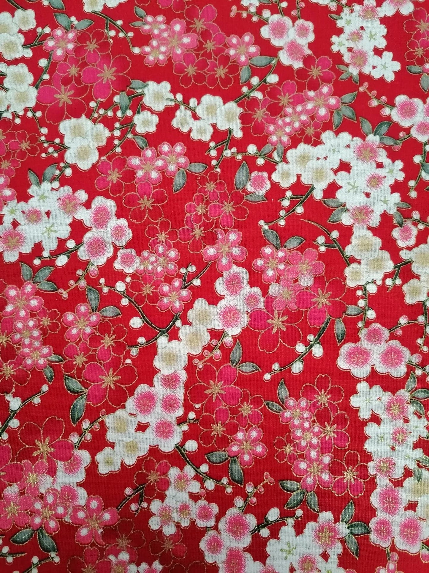 100% Cotton - Floral - Red/Green/Pink/Gold - 58" Wide - Sold By the Metre