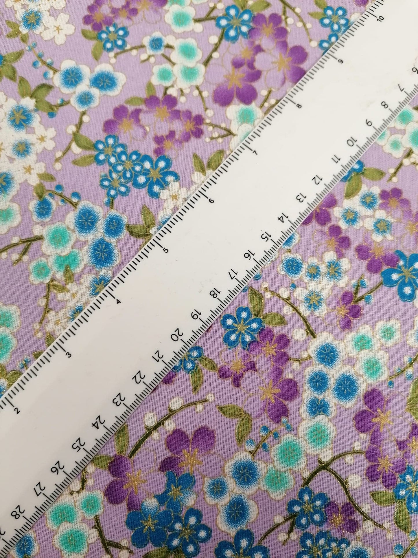 100% Cotton - Floral - Purple/Lilac/Blue/Gold - 58" Wide - Sold By the Metre