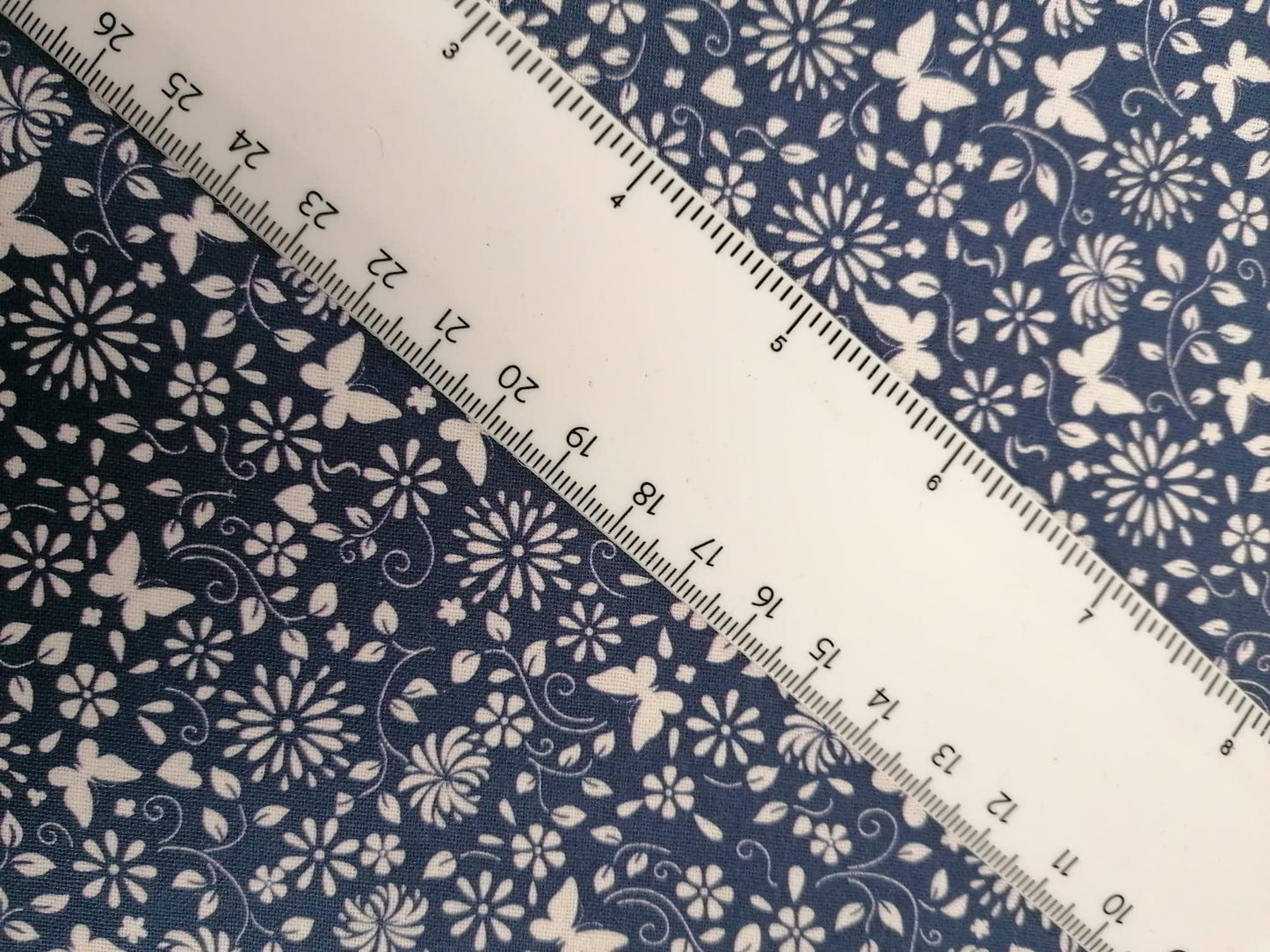 100% Cotton - Crafting & Quilting - Butterflies - Navy/White - 44" Wide - Sold By the Metre