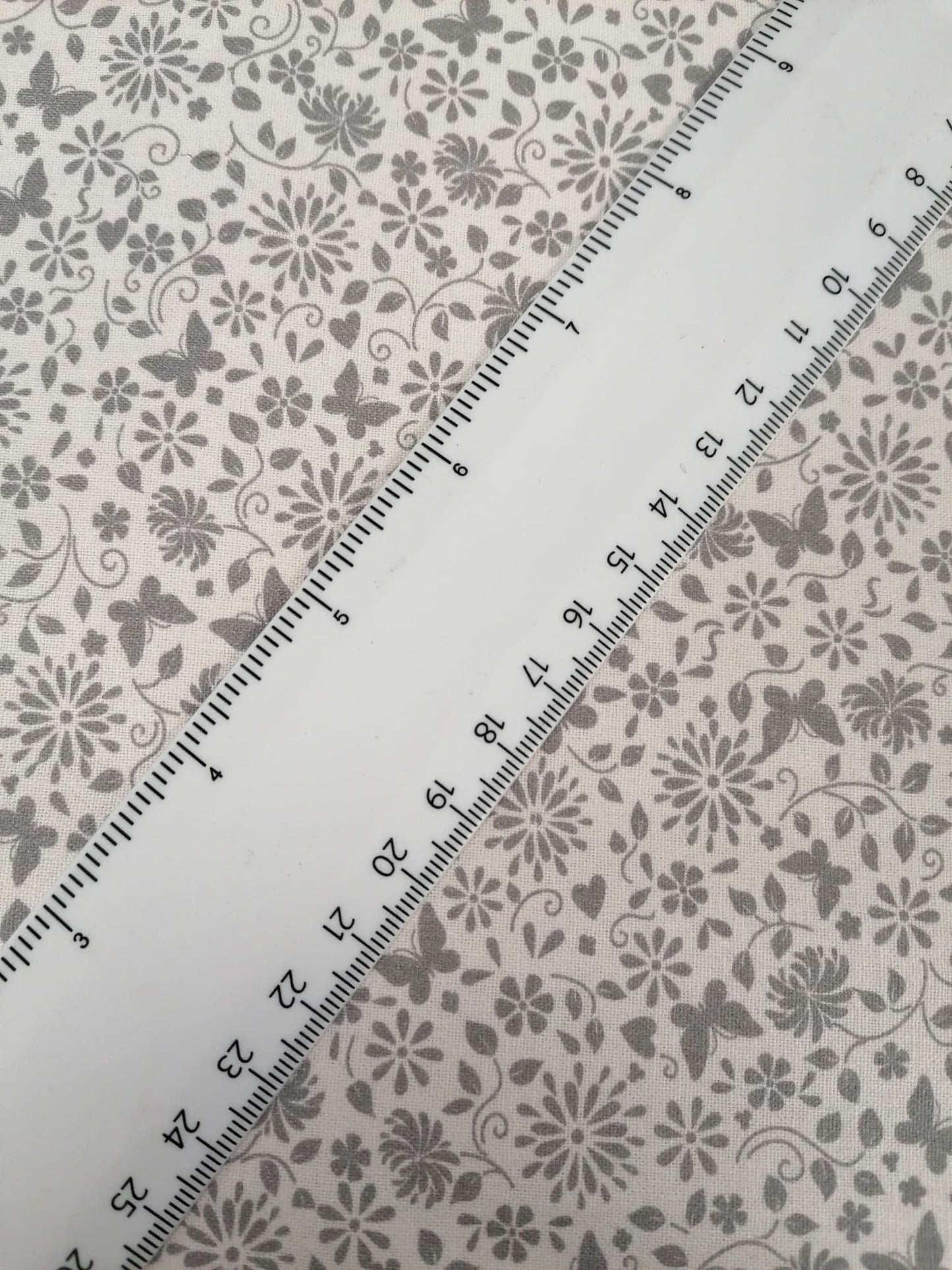 100% Cotton - Crafting & Quilting - Butterflies - White/Grey - 44" Wide - Sold By the Metre