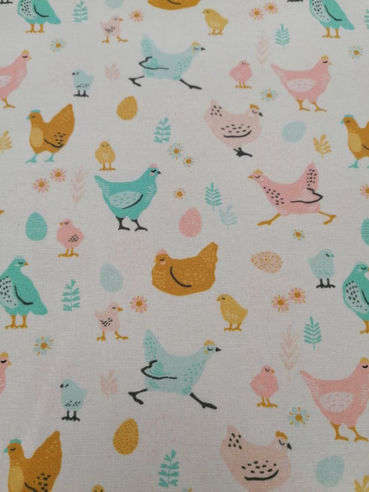 100% Cotton - Crafting & Quilting - Pink/Turquoise/Mustard - 44" Wide - Sold By the Metre