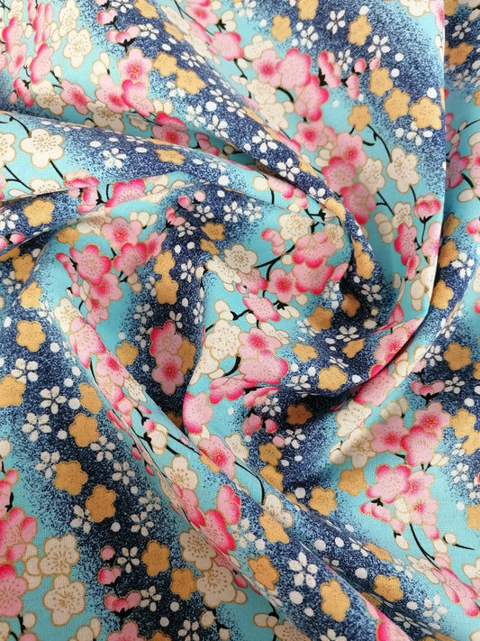 100% Cotton - Japanese Foil - Navy/Pink/White/Gold/Blue - 58" Wide - Sold By the Metre