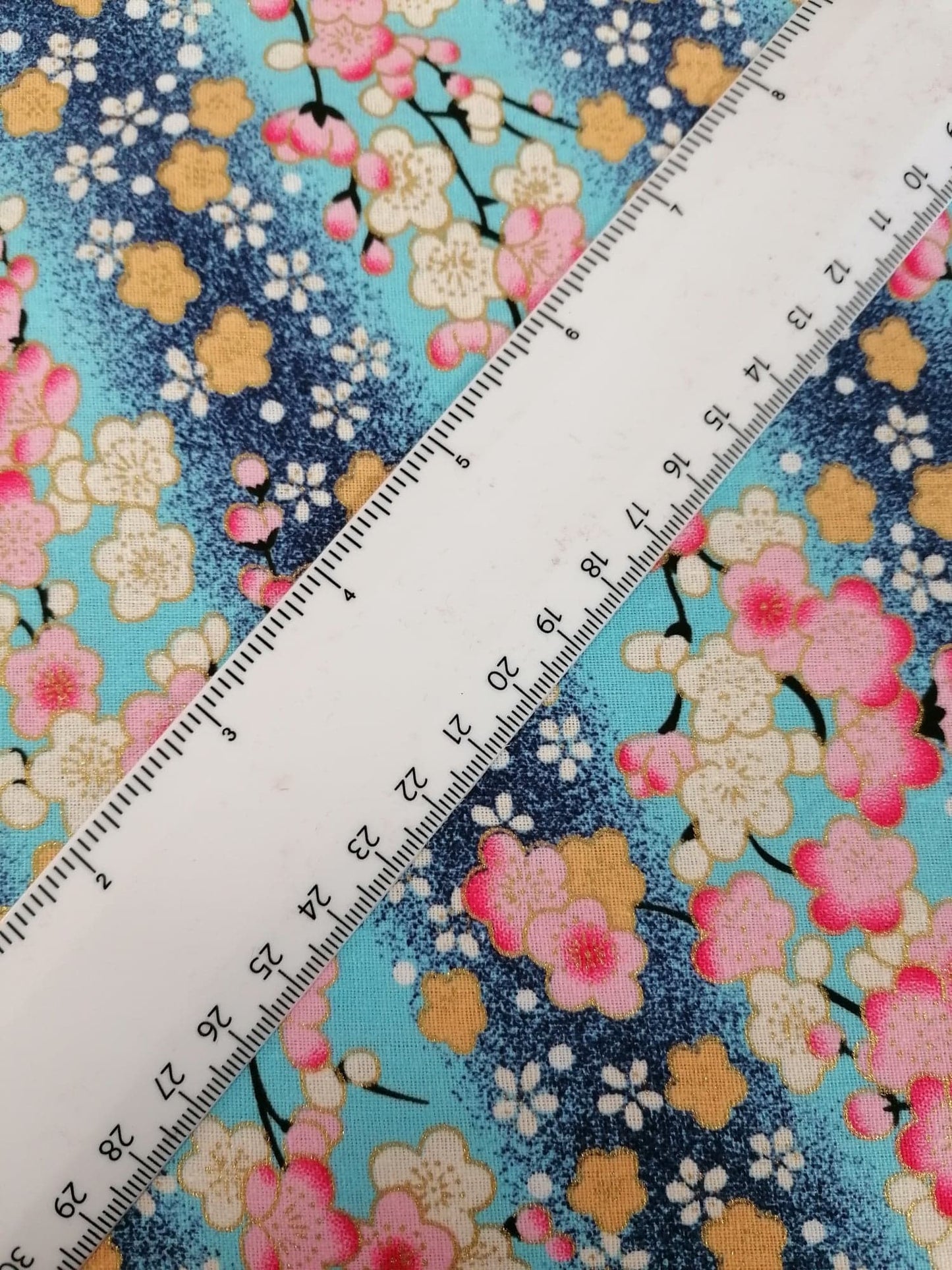 100% Cotton - Japanese Foil - Navy/Pink/White/Gold/Blue - 58" Wide - Sold By the Metre