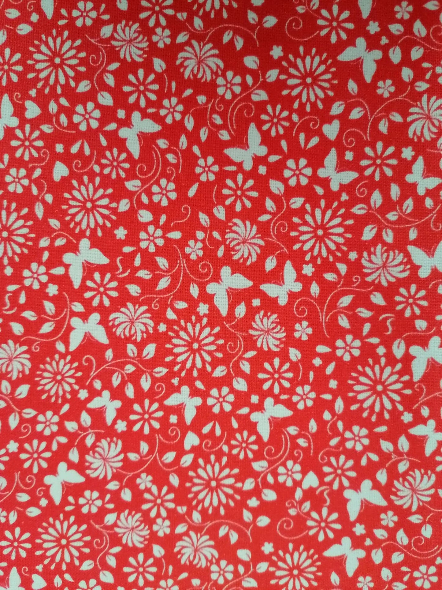 100% Cotton - Crafting & Quilting - Butterflies - Red/White - 44" Wide - Sold By the Metre