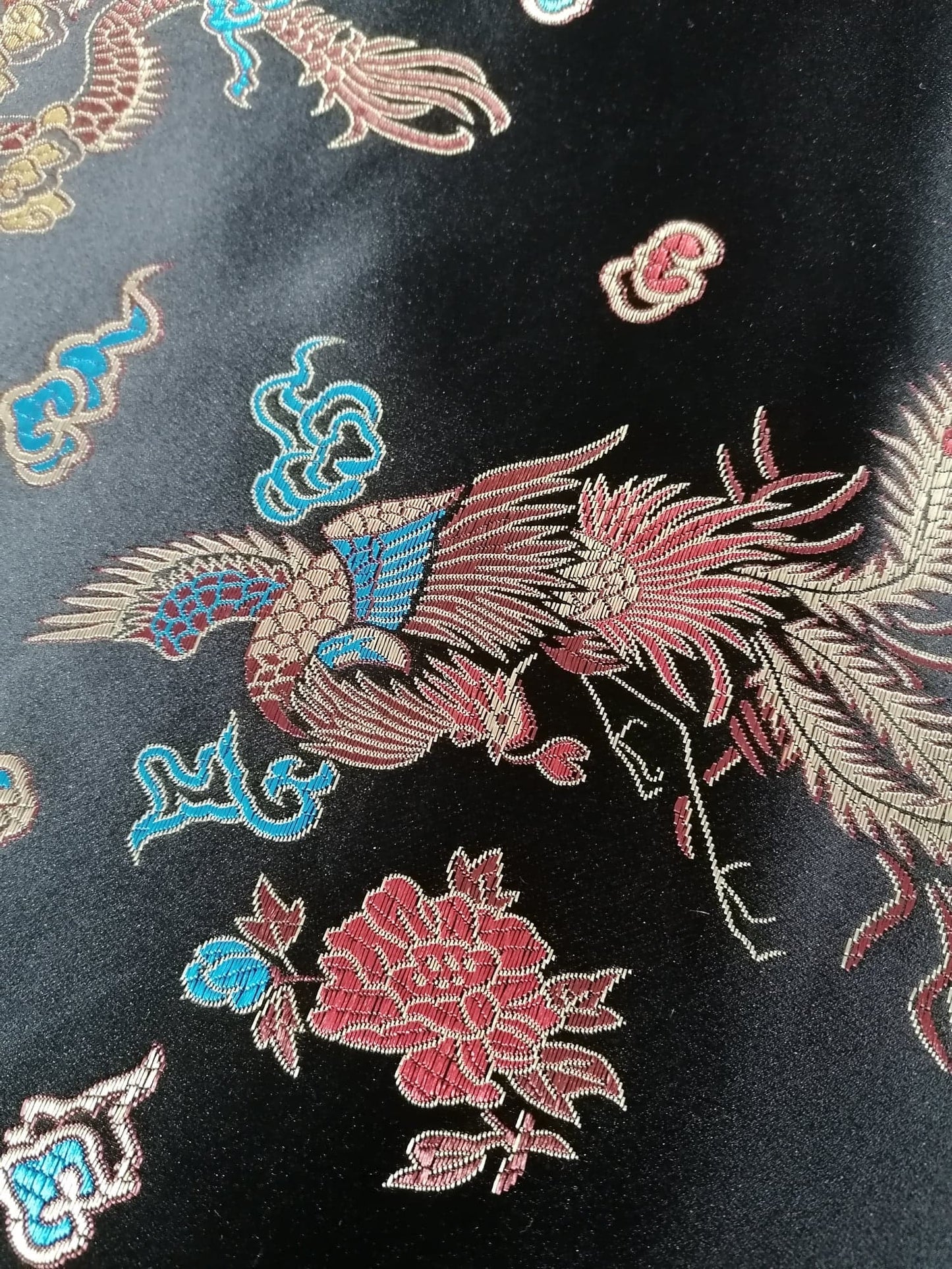 Chinese Brocade - Black/Red/Gold/Blue - 46" Wide - Sold By the Metre