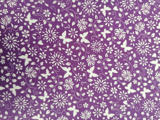 100% Cotton - Crafting & Quilting - Butterflies - Purple/White - 44" Wide - Sold By the Metre
