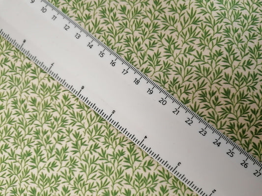 100% Cotton - Crafting & Quilting -  Cream/Green - 44" Wide - Sold By the Metre