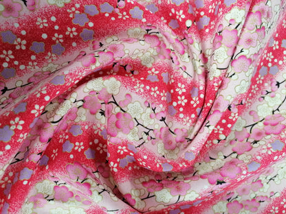 100% Cotton - Japanese Foil - Red/Pink/Lilac/Gold - 58" Wide - Sold By the Metre