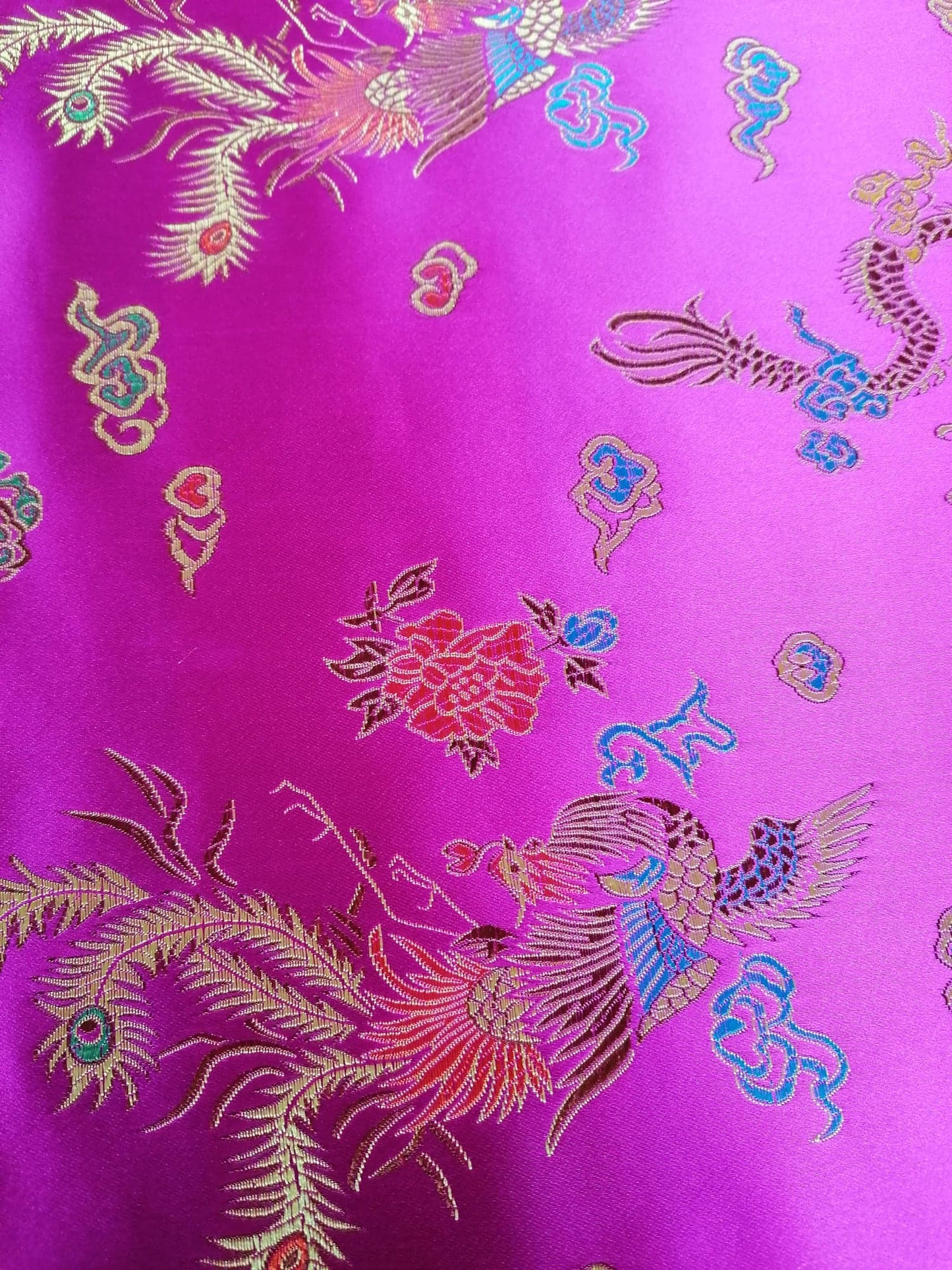 Chinese Brocade - Pink/Gold/Blue - 46" Wide - Sold By the Metre