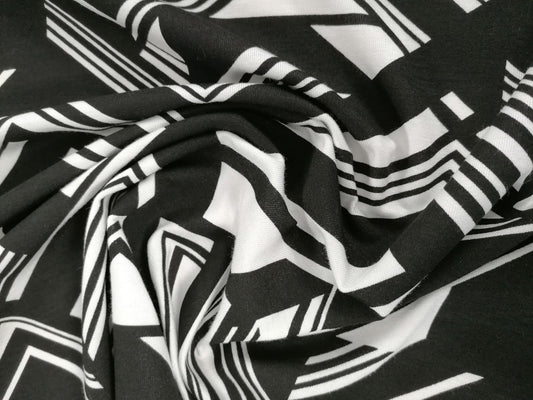 95% Viscose 5% Lycra - Black/White - 61" Wide - Sold By the Metre
