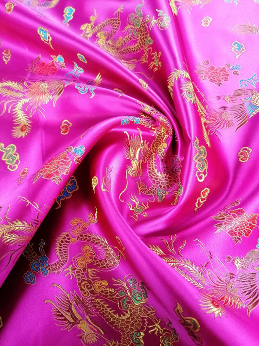 Chinese Brocade - Pink/Gold/Blue - 46" Wide - Sold By the Metre