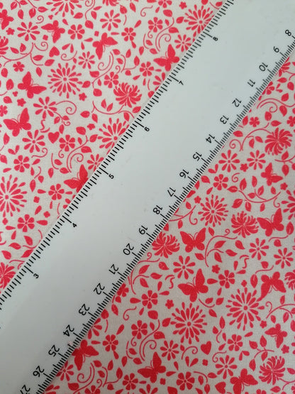 100% Cotton - Crafting & Quilting - Butterflies - White/Pink - 44" Wide - Sold By the Metre