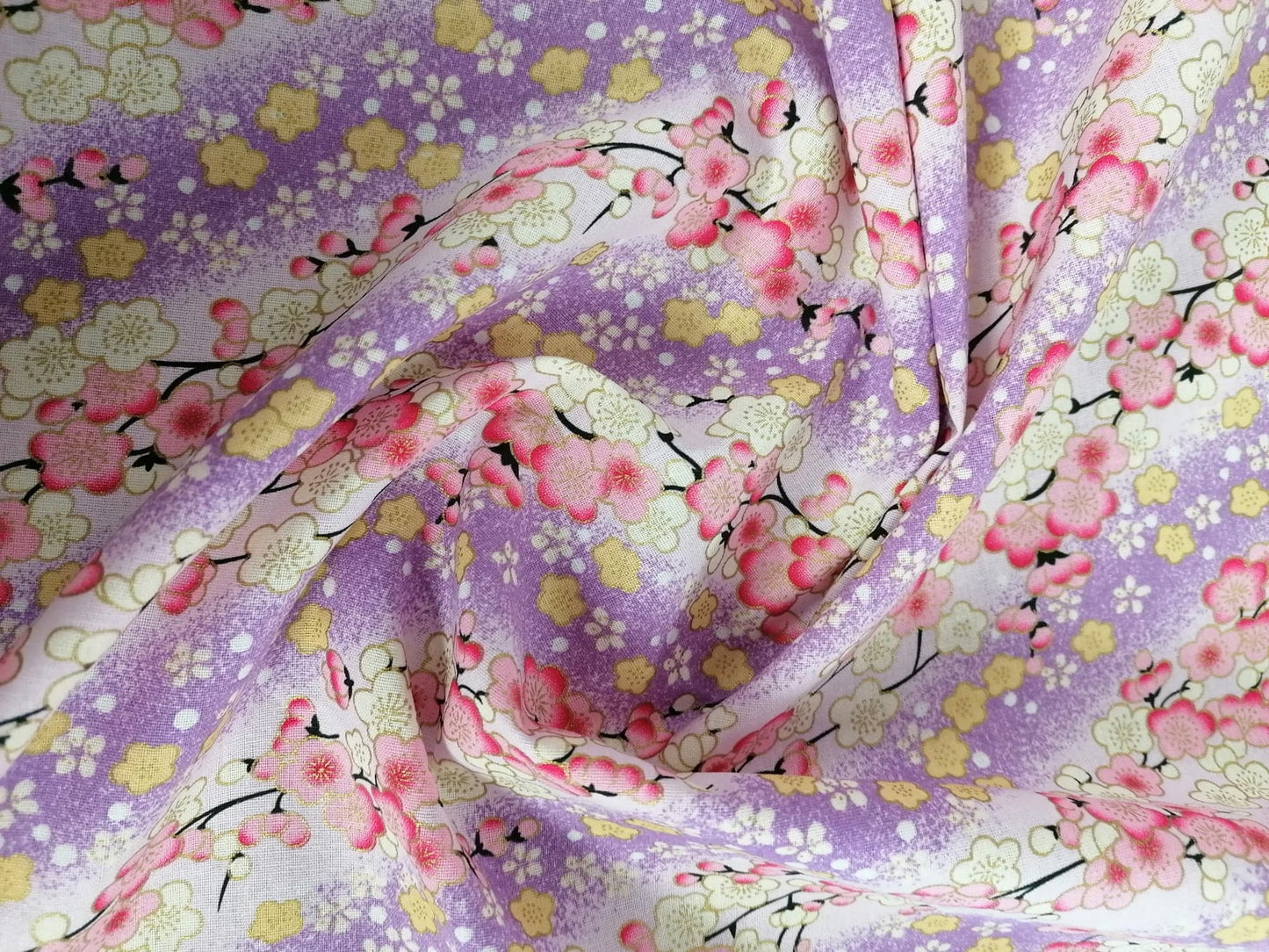 100% Cotton - Japanese Foil - Lilac/Pink/Gold - 58" Wide - Sold By the Metre