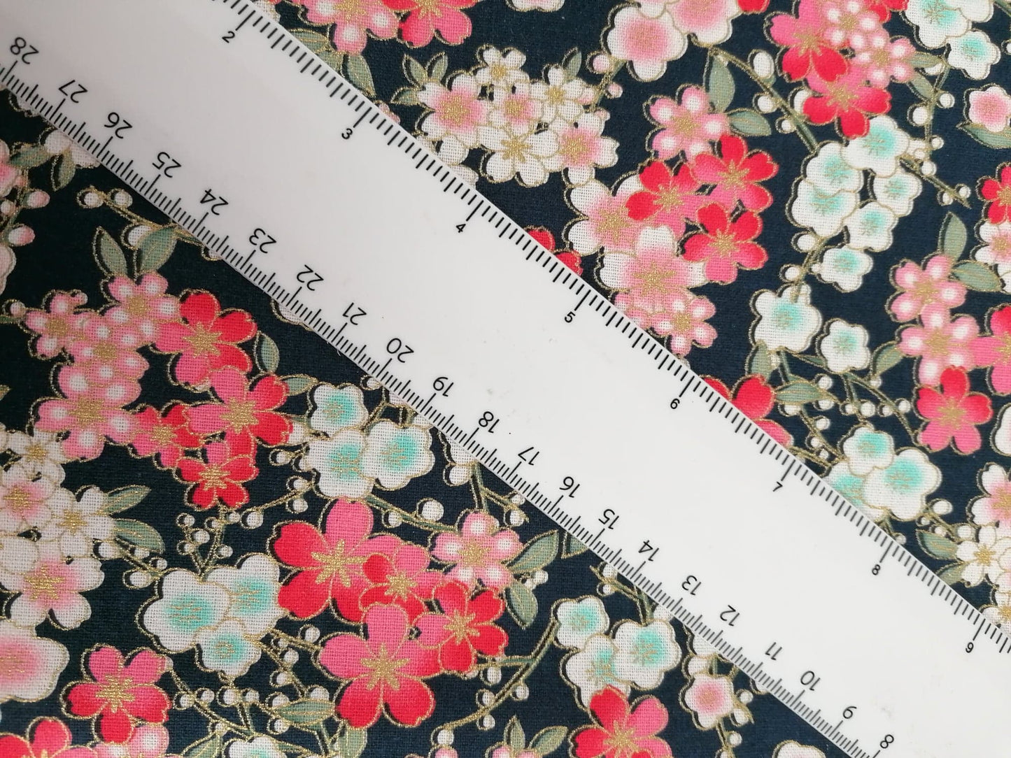 100% Cotton - Floral - Navy/Pink/Mint Green/Gold - 58" Wide - Sold By the Metre