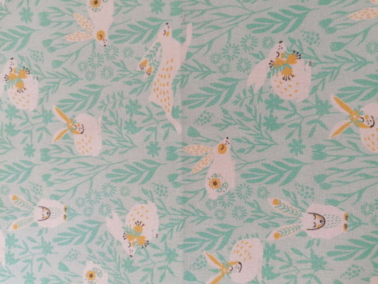 100% Cotton - Crafting & Quilting - Rabbits - Green/Yellow/White - 44" Wide - Sold By the Metre