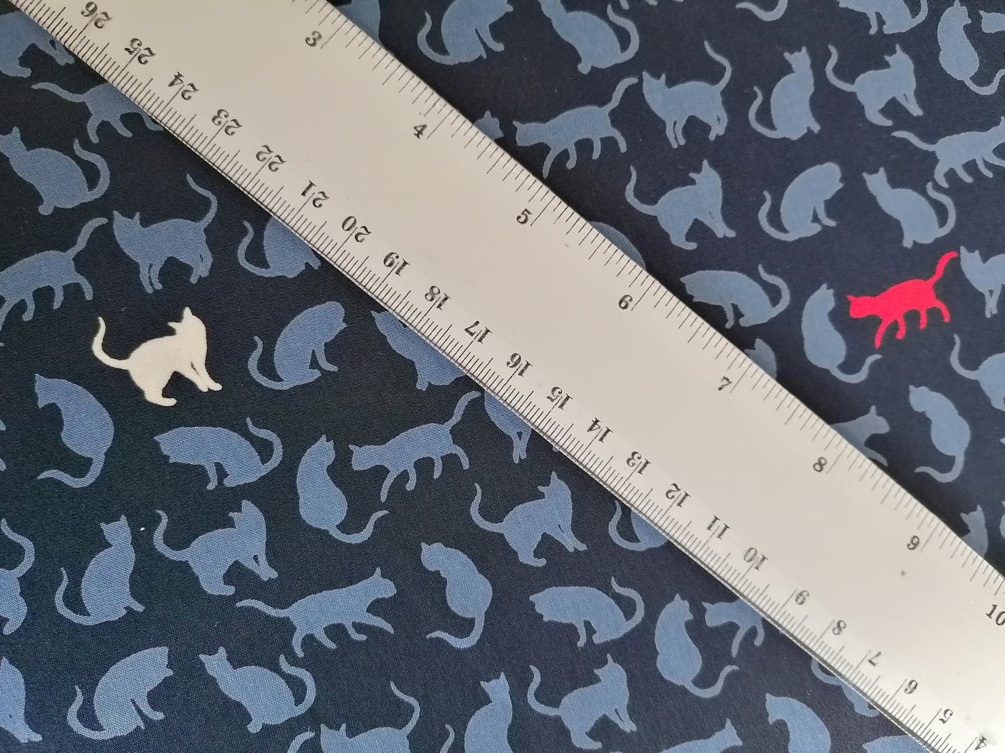 Crepe De Chine - Cats - Navy/Blue/Red/White - 59" Wide - Sold By the Metre