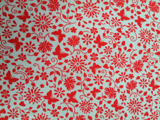 100% Cotton - Crafting & Quilting - Butterflies - White/Red - 44" Wide - Sold By the Metre