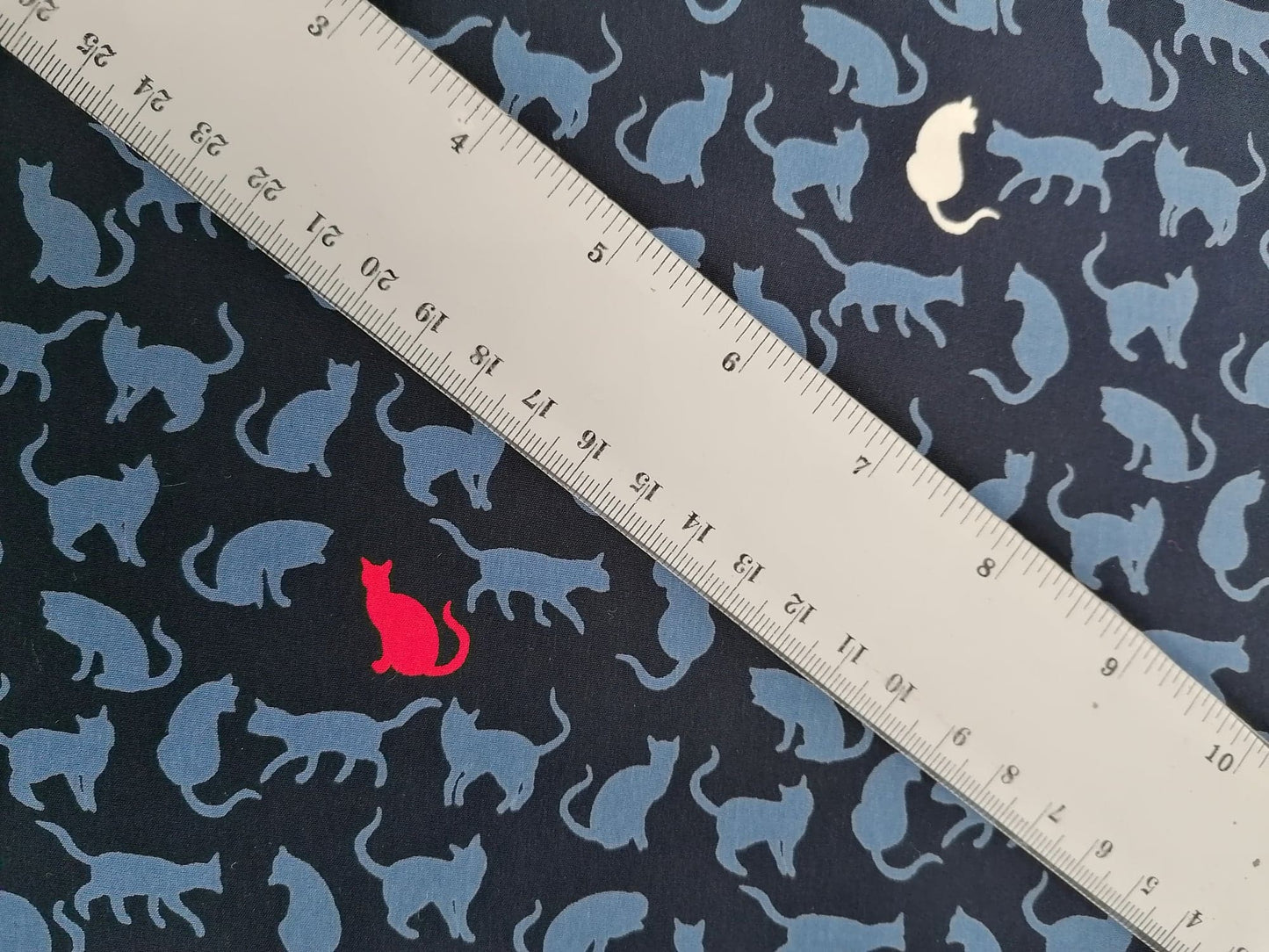 Crepe De Chine - Cats - Navy/Blue/Red/White - 59" Wide - Sold By the Metre