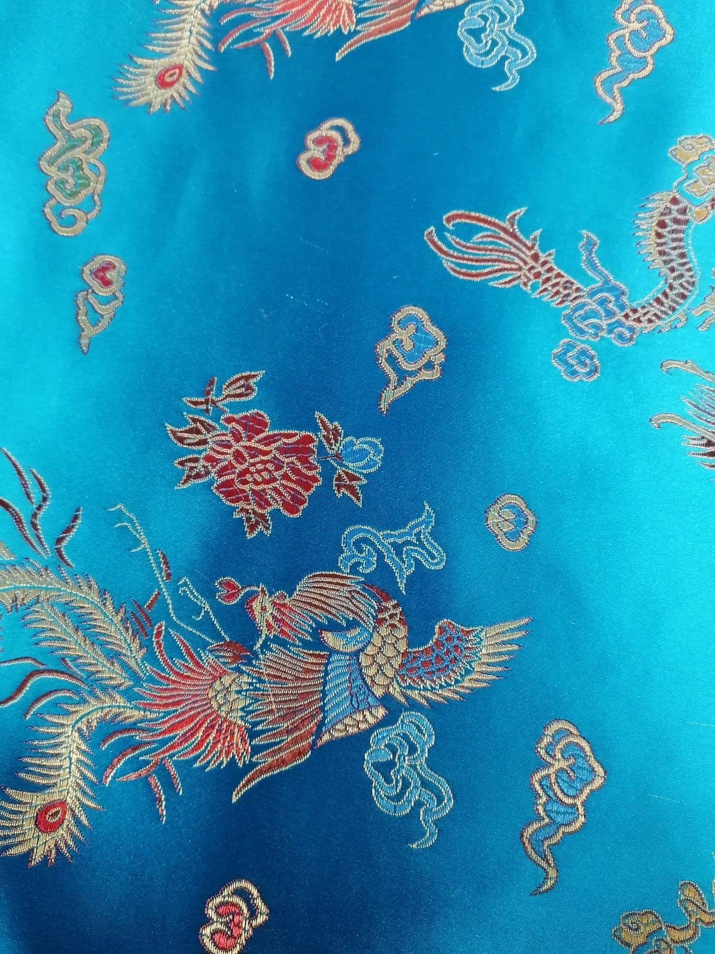 Chinese Brocade - Blue/Brown/Gold - 46" Wide - Sold By the Metre