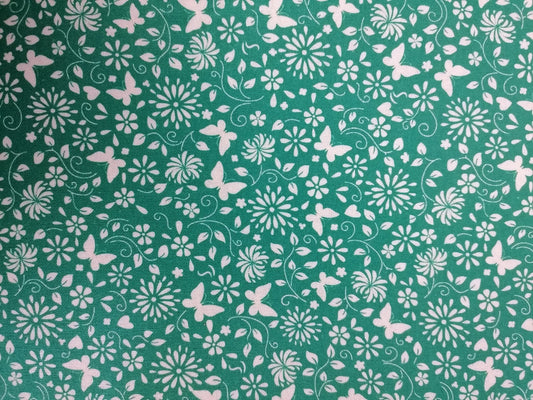 100% Cotton - Crafting & Quilting - Butterflies - Green/White - 44" Wide - Sold By the Metre