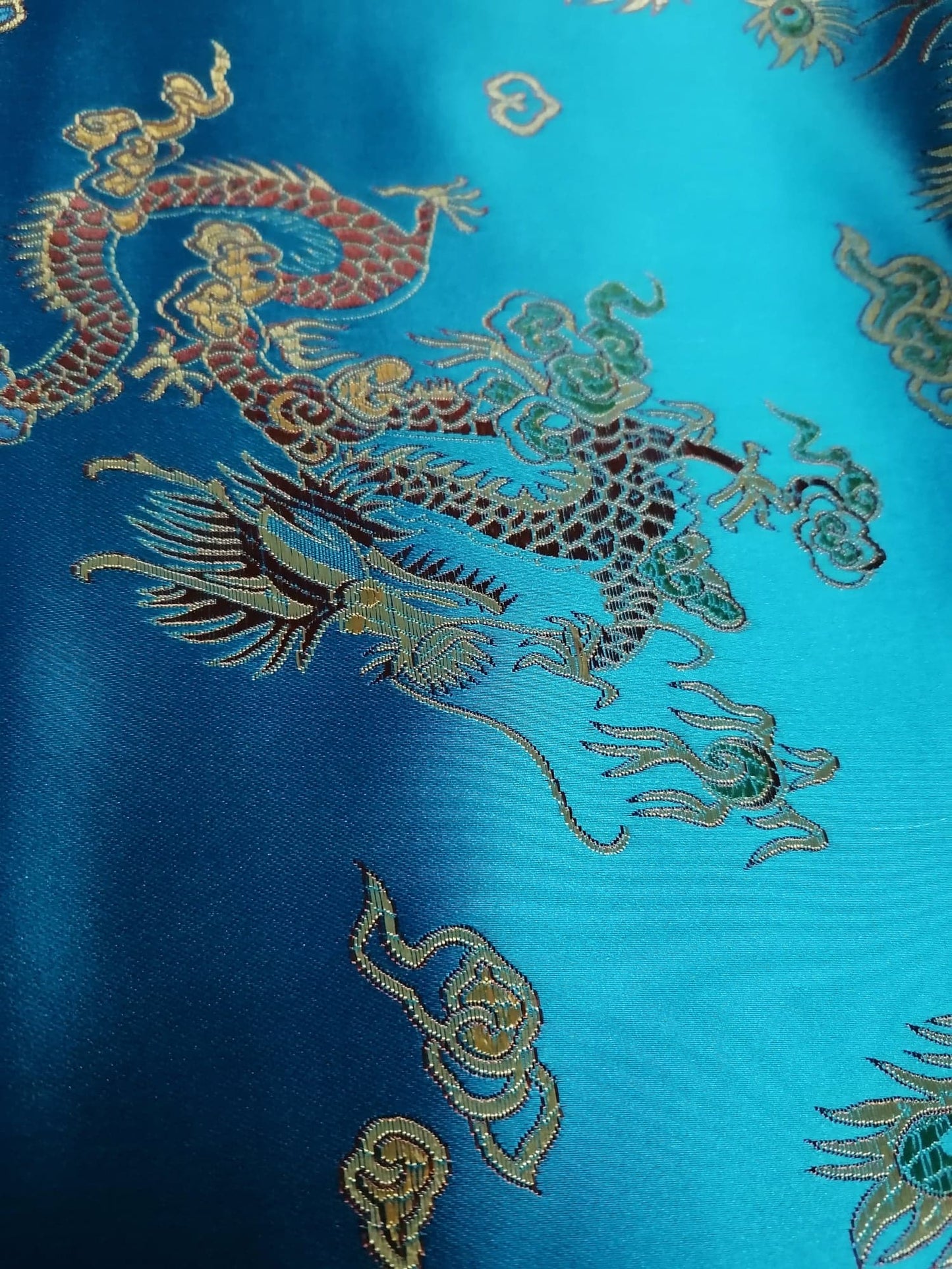 Chinese Brocade - Blue/Brown/Gold - 46" Wide - Sold By the Metre