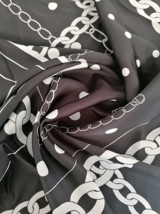 Satin - Black/White - 56" Wide - Sold By the Metre