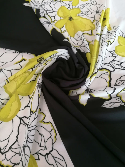 Georgette - Lime/Black/White - 58" Wide - Sold By the Metre