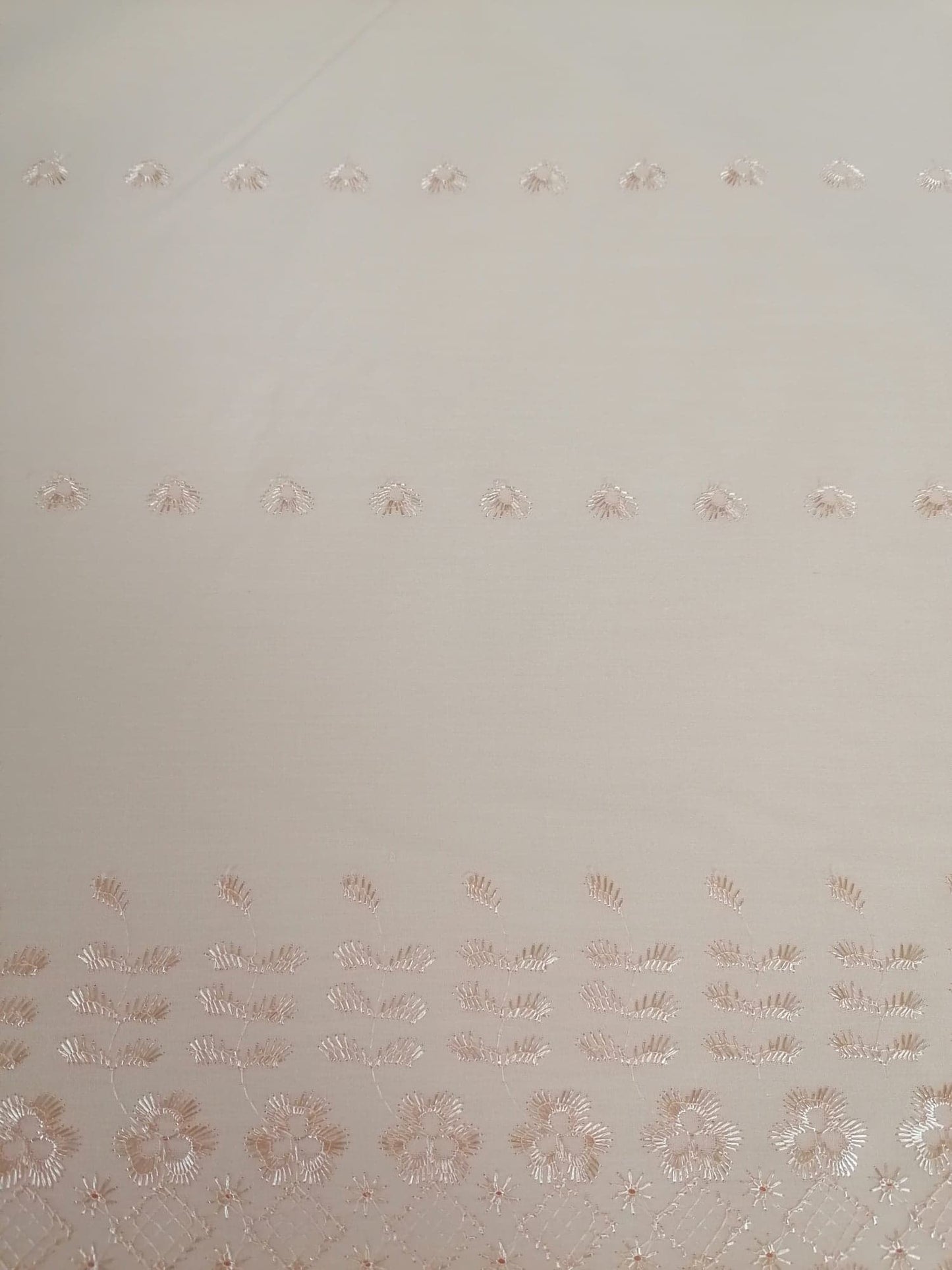 Embroidered Anglaise Poly Cotton - Double Border - Peach - 58" Wide - Sold By the Metre