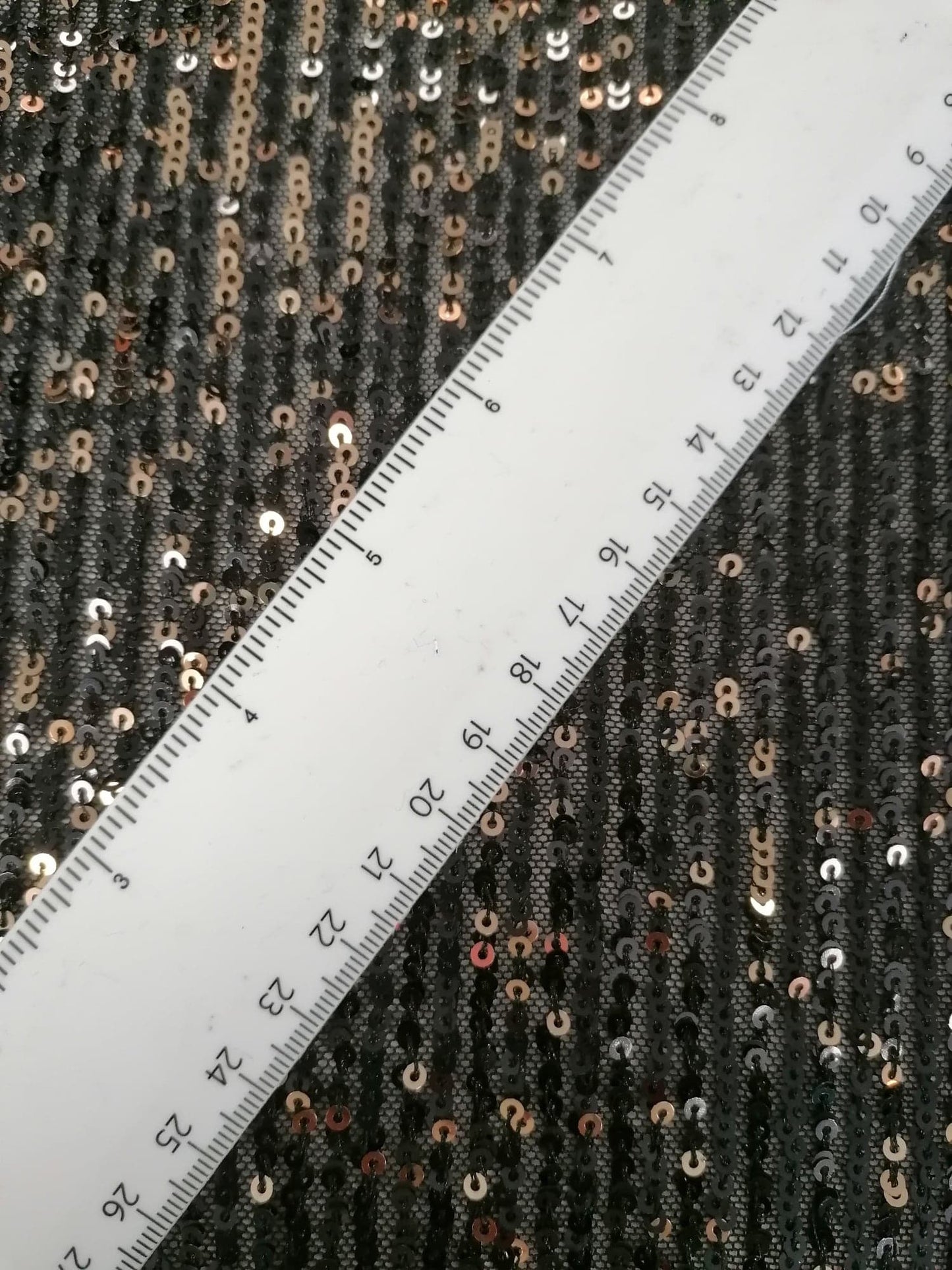 Sequins on Power Mesh - Black/Gold - 55" Wide - Sold By the Metre