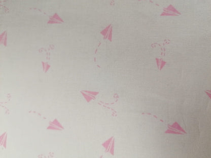 100% Cotton - Paper Airplanes - Pink/White - 44" Wide - Sold By the Metre