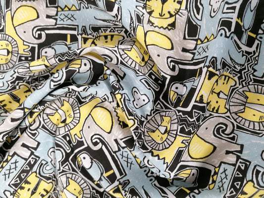 100% Cotton - Blue/Yellow/Grey/Black - 44" Wide - Sold By the Metre